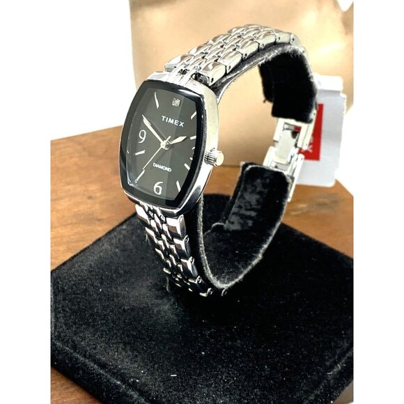 Timex Womens Watch TW2T50000 Quartz Diamond Silver Dial Rectangle Steel 21mm - Picture 13 of 13